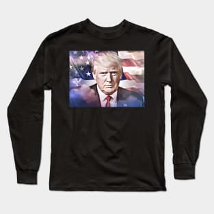 Donald Trump over the American Flag Long Sleeve T-Shirt